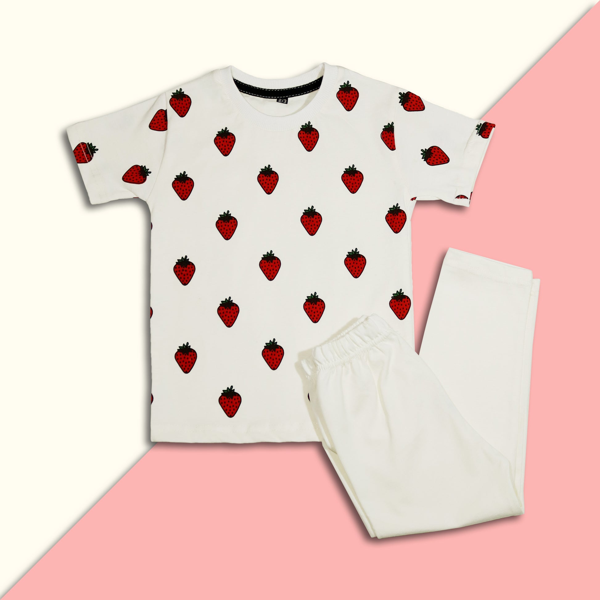 Strawberry Half Sleeves T-Shirt And Trouser Set